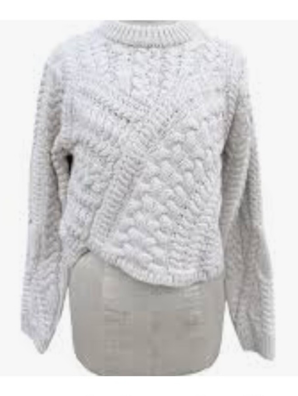 Jessica Simpson Light White Cable Knit Fringe Crewneck Sweater